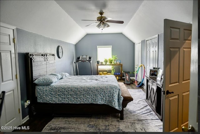 1714 Pine St, Elizabeth City, NC 27909 - bedroom featuring baseboards, lofted ceiling, ceiling fan, and wood finished floors