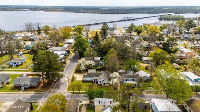 aerial view with a residential view and a water view