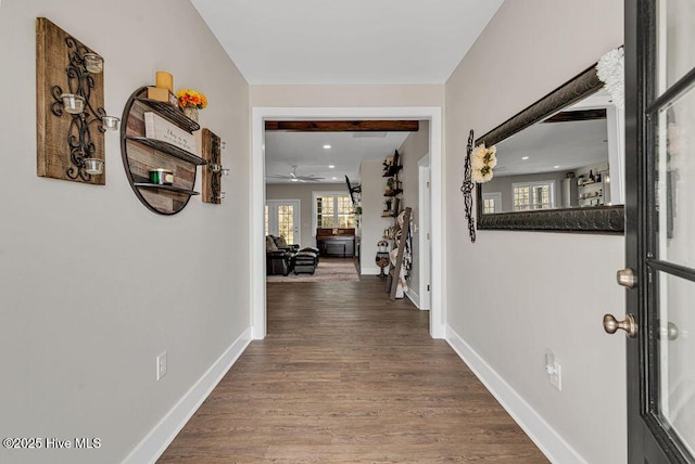 1560 White Oak River Rd, Maysville, NC 28555 - hall featuring baseboards, wood finished floors, and recessed lighting
