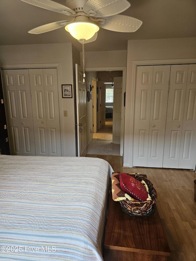 bedroom featuring ceiling fan and wood finished floors
