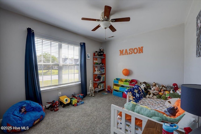 115 Kenmore Ct, New Bern, NC 28560 - bedroom with carpet floors, a ceiling fan, and visible vents