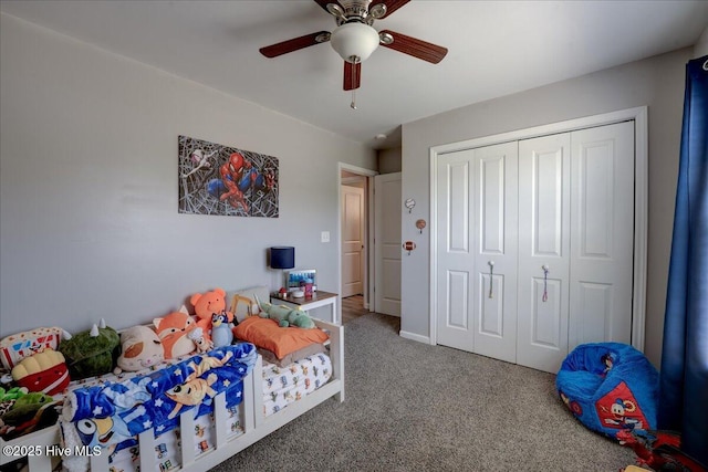 115 Kenmore Ct, New Bern, NC 28560 - carpeted bedroom featuring a ceiling fan, baseboards, and a closet