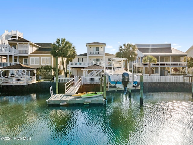 dock area with a water view