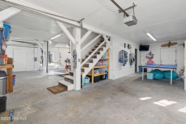 garage with a garage door opener