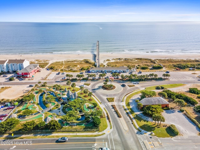 aerial view with a beach view and a water view