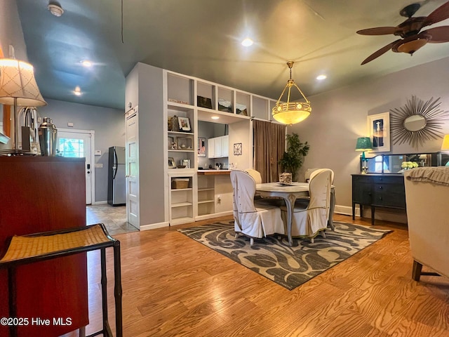 1120 S 3rd St, Wilmington, NC 28401 - dining area featuring a ceiling fan, wood finished floors, baseboards, and recessed lighting