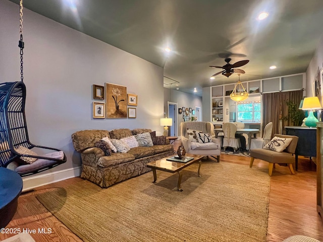 1120 S 3rd St, Wilmington, NC 28401 - living area with wood finished floors, a ceiling fan, recessed lighting, and baseboards
