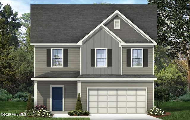 53 Gordy Way, Hampstead, NC 28443 - view of front of home with board and batten siding, concrete driveway, an attached garage, and roof with shingles