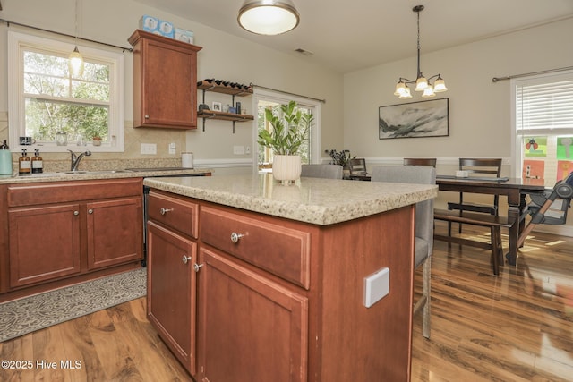 202 Peggys Trce, Sneads Ferry, NC 28460 - kitchen with a sink, plenty of natural light, a kitchen island, and wood finished floors