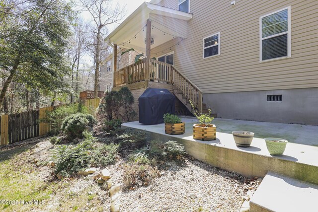 202 Peggys Trce, Sneads Ferry, NC 28460 - view of yard with fence, stairway, and a patio area