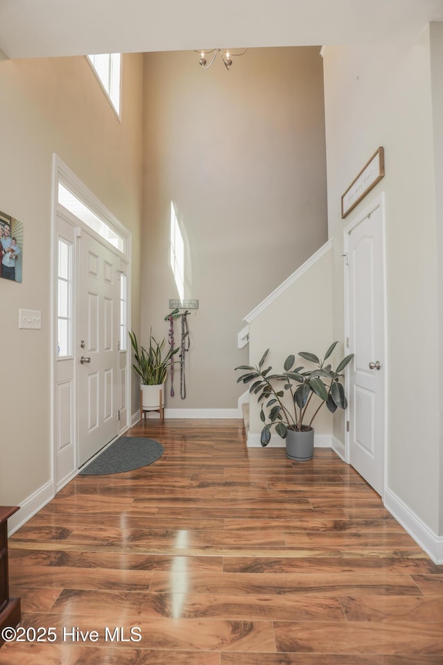 202 Peggys Trce, Sneads Ferry, NC 28460 - foyer with baseboards, a towering ceiling, and wood finished floors