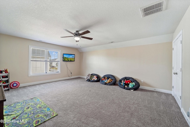 313 March Sea Ln, Jacksonville, NC 28546 - recreation room featuring ceiling fan, carpet floors, a textured ceiling, and baseboards