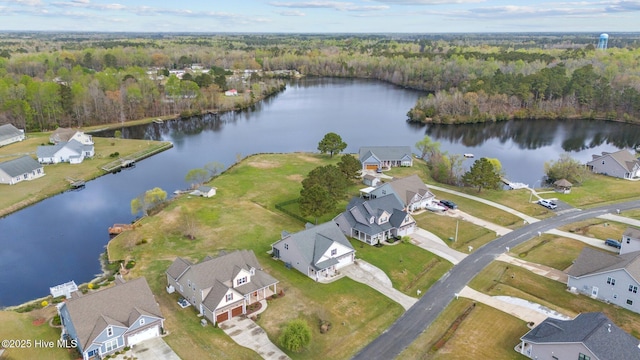 405 Antioch Lakes Rd, New Bern, NC 28560 - drone / aerial view with a forest view, a residential view, and a water view