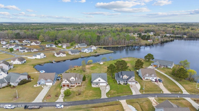 405 Antioch Lakes Rd, New Bern, NC 28560 - birds eye view of property featuring a view of trees, a residential view, and a water view