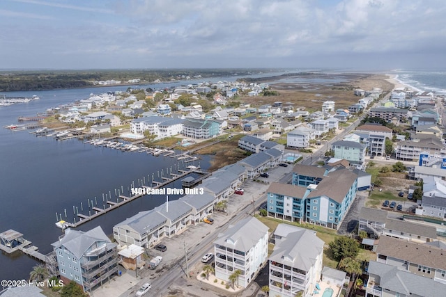 aerial view of a nearby body of water
