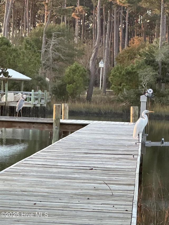view of dock featuring a water view