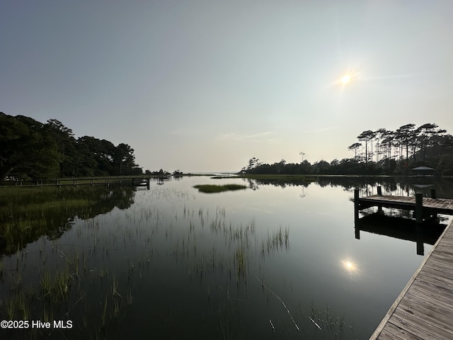 property view of water featuring a dock