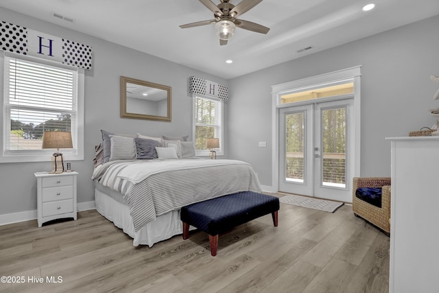 732 Avila Ave, Hampstead, NC 28443 - bedroom with access to exterior, light wood-type flooring, recessed lighting, baseboards, and french doors