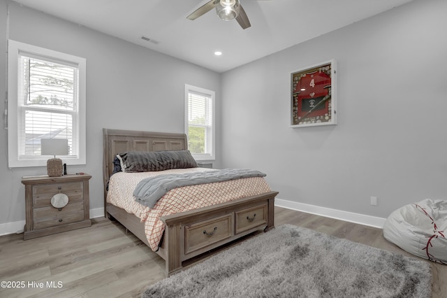 732 Avila Ave, Hampstead, NC 28443 - bedroom with baseboards, light wood finished floors, recessed lighting, and ceiling fan