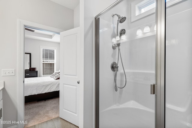 full bathroom with a stall shower and ensuite bath