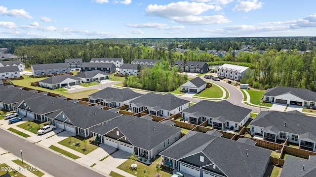aerial view featuring a view of trees and a residential view