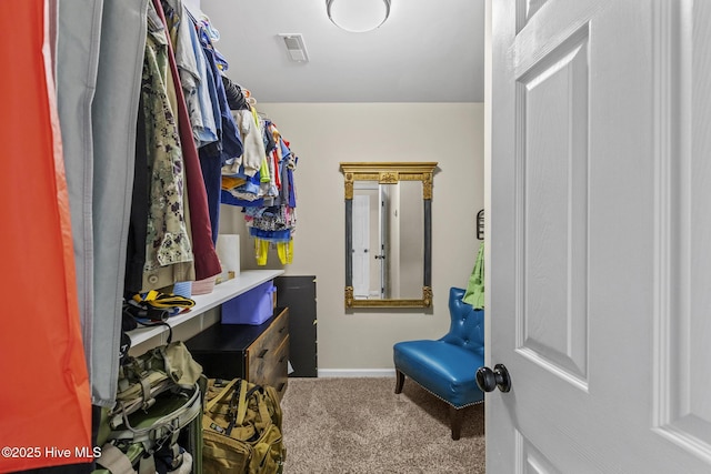 spacious closet with visible vents and carpet flooring
