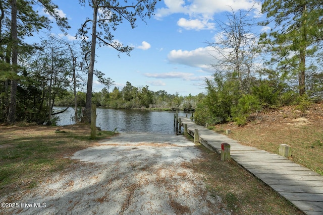 view of dock featuring a water view