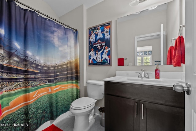 104 Plantation Dr, Southern Pines, NC 28387 - full bath featuring a shower with shower curtain, tile patterned flooring, vanity, and toilet