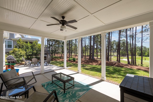 104 Plantation Dr, Southern Pines, NC 28387 - unfurnished sunroom featuring a ceiling fan