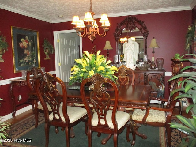 3550 Grainger Station Rd, Grifton, NC 28530 - dining room featuring a chandelier, a textured ceiling, and ornamental molding