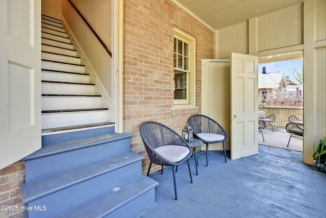 view of patio / terrace featuring stairs