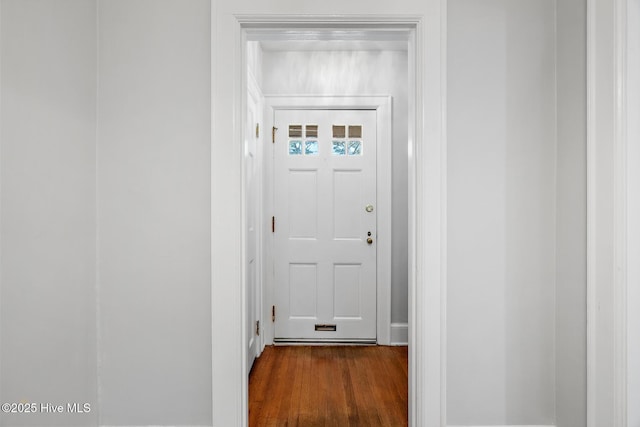 entryway with dark wood-style flooring