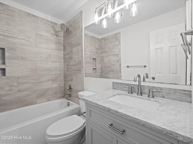 full bathroom featuring toilet, shower / tub combination, and vanity
