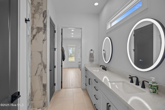 546 S Brightleaf Dr, Minnesott Beach, NC 28510 - full bath featuring double vanity, a sink, and recessed lighting