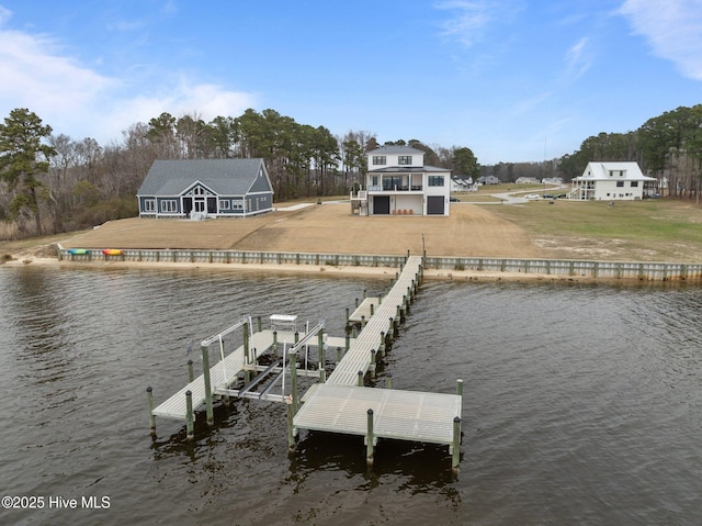 546 S Brightleaf Dr, Minnesott Beach, NC 28510 - view of dock with boat lift, a water view, and a yard