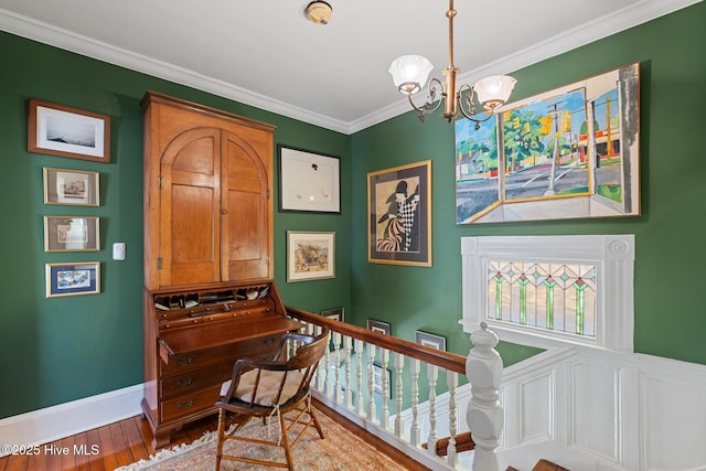211 S 2nd St, Wilmington, NC 28401 - office with a chandelier, wood finished floors, crown molding, and baseboards