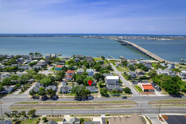 2109 Arendell St, Morehead City, NC 28557 - aerial perspective of suburban area with a notable bridge and a nearby body of water