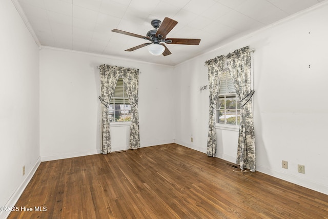 2109 Arendell St, Morehead City, NC 28557 - empty room featuring hardwood / wood-style flooring, crown molding, ceiling fan, and baseboards
