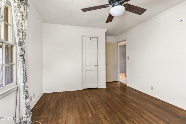 2109 Arendell St, Morehead City, NC 28557 - unfurnished room featuring ornamental molding, hardwood / wood-style flooring, a ceiling fan, and baseboards