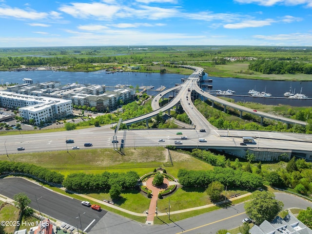 bird's eye view featuring a water view