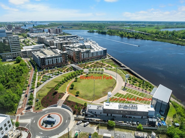 aerial view with a water view