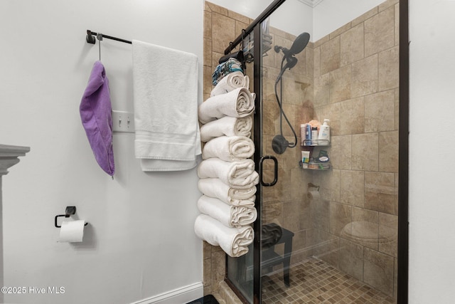 bathroom with a shower stall