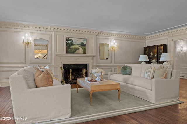 130 Harbour Dr, Hubert, NC 28539 - living area featuring a decorative wall, hardwood / wood-style floors, and a fireplace