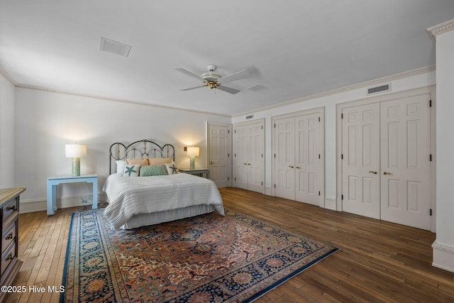130 Harbour Dr, Hubert, NC 28539 - bedroom featuring light wood-style floors, multiple closets, ceiling fan, and baseboards