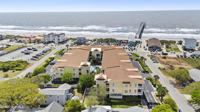 aerial view featuring a beach view and a water view
