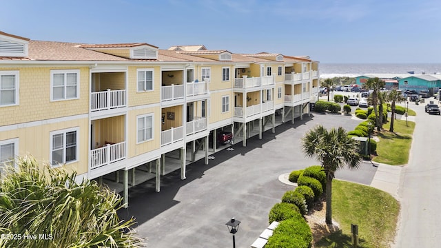view of building exterior featuring a water view