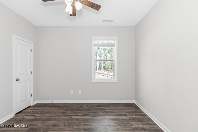 138 Clear Water Rd, Louisburg, NC 27549 - empty room with a ceiling fan, dark wood-style flooring, baseboards, and visible vents