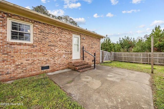 view of patio / terrace featuring fence and entry steps