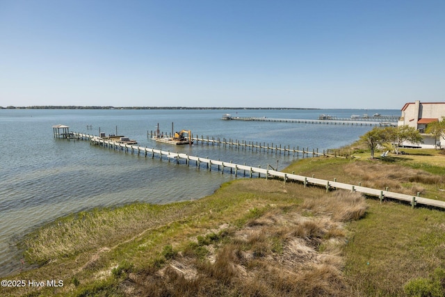 property view of water featuring a boat dock