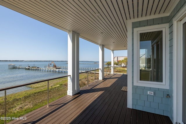 deck featuring a water view